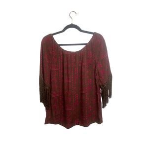 Rock 47 - Brown Boho Fringe with Pink Tribal Print Top - Size Medium Shirt